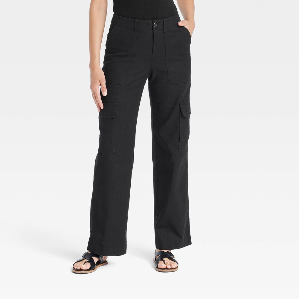 Mid-Rise Straight Leg Utility Cargo Pants - Black 8